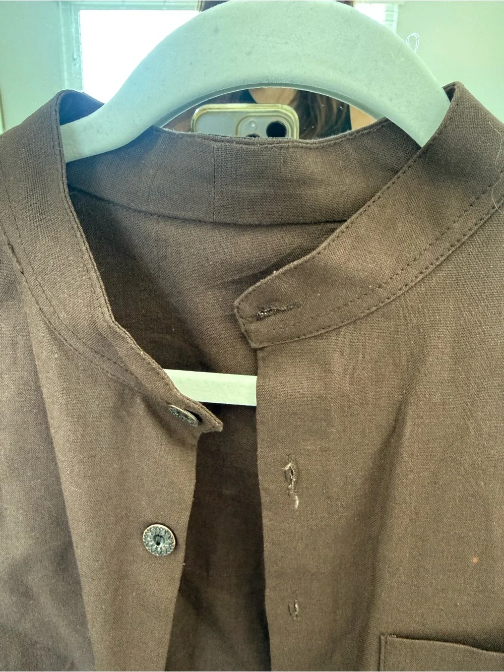 Men's Brown Mandarin Collar Button-Up Shirt Jacket